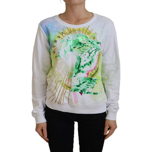 Versace Jeans Elegant White Graphic Crew Neck Sweater Versace Jeans Dark Gray