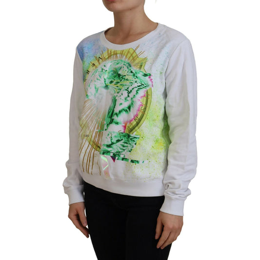 Versace Jeans Elegant White Graphic Crew Neck Sweater Versace Jeans Dark Gray