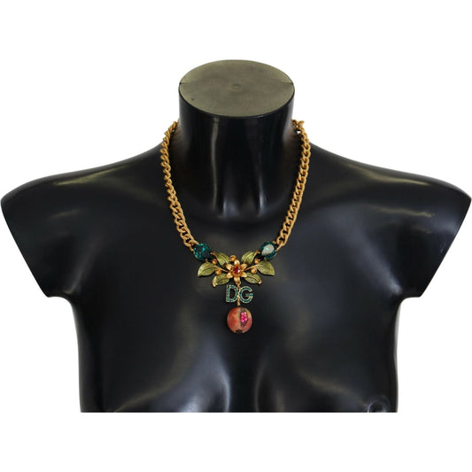 Dolce & Gabbana Elegant Gold-Tone Floral Fruit Necklace Necklace Dolce & Gabbana Black
