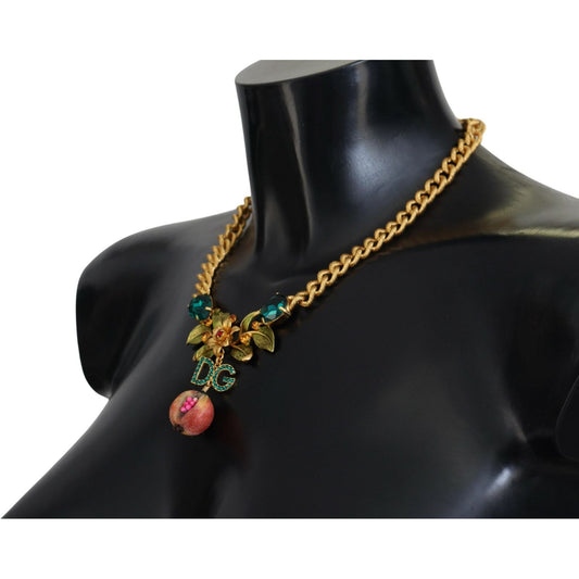 Dolce & Gabbana Elegant Gold-Tone Floral Fruit Necklace Necklace Dolce & Gabbana Black
