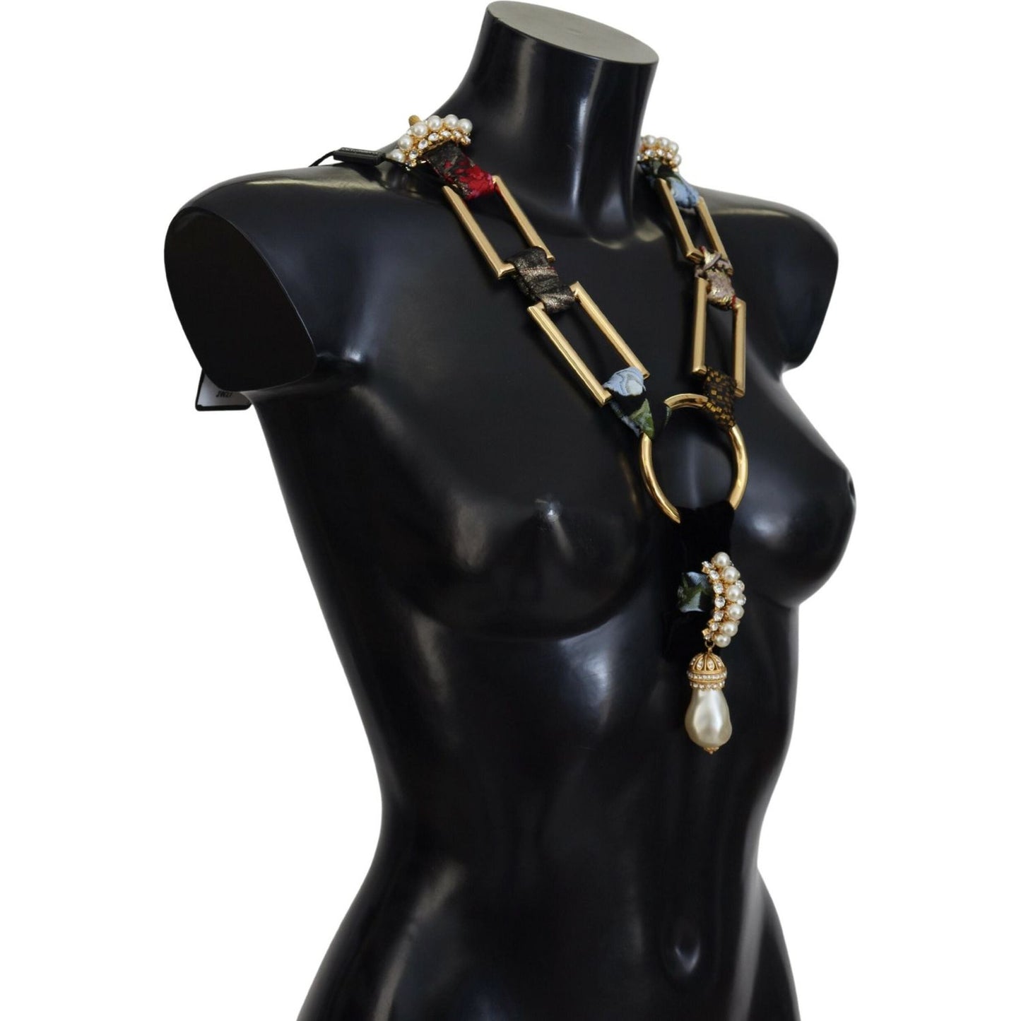 Dolce & Gabbana Elegant Gold Brass Pearl Statement Necklace Necklace Dolce & Gabbana Black