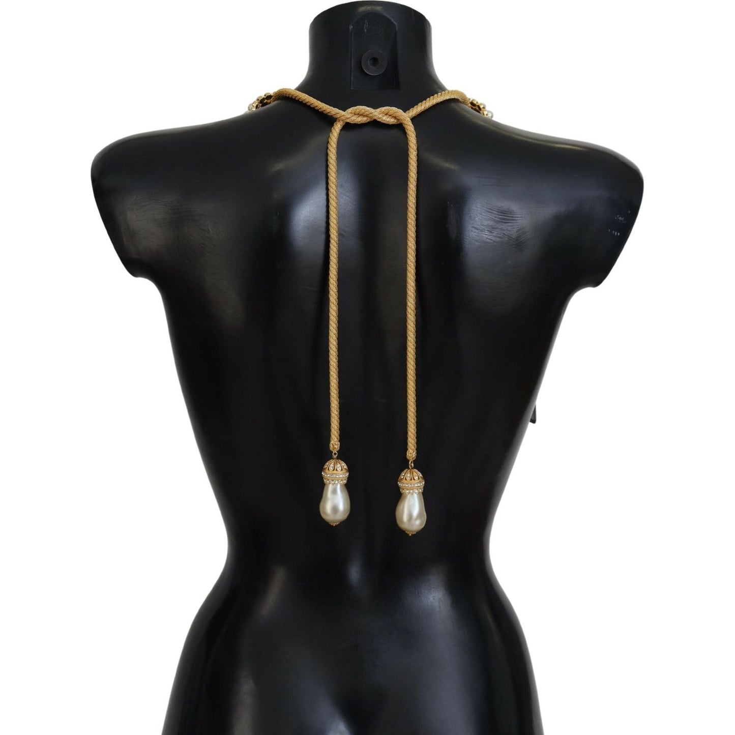 Dolce & Gabbana Elegant Gold Brass Pearl Statement Necklace Necklace Dolce & Gabbana Black
