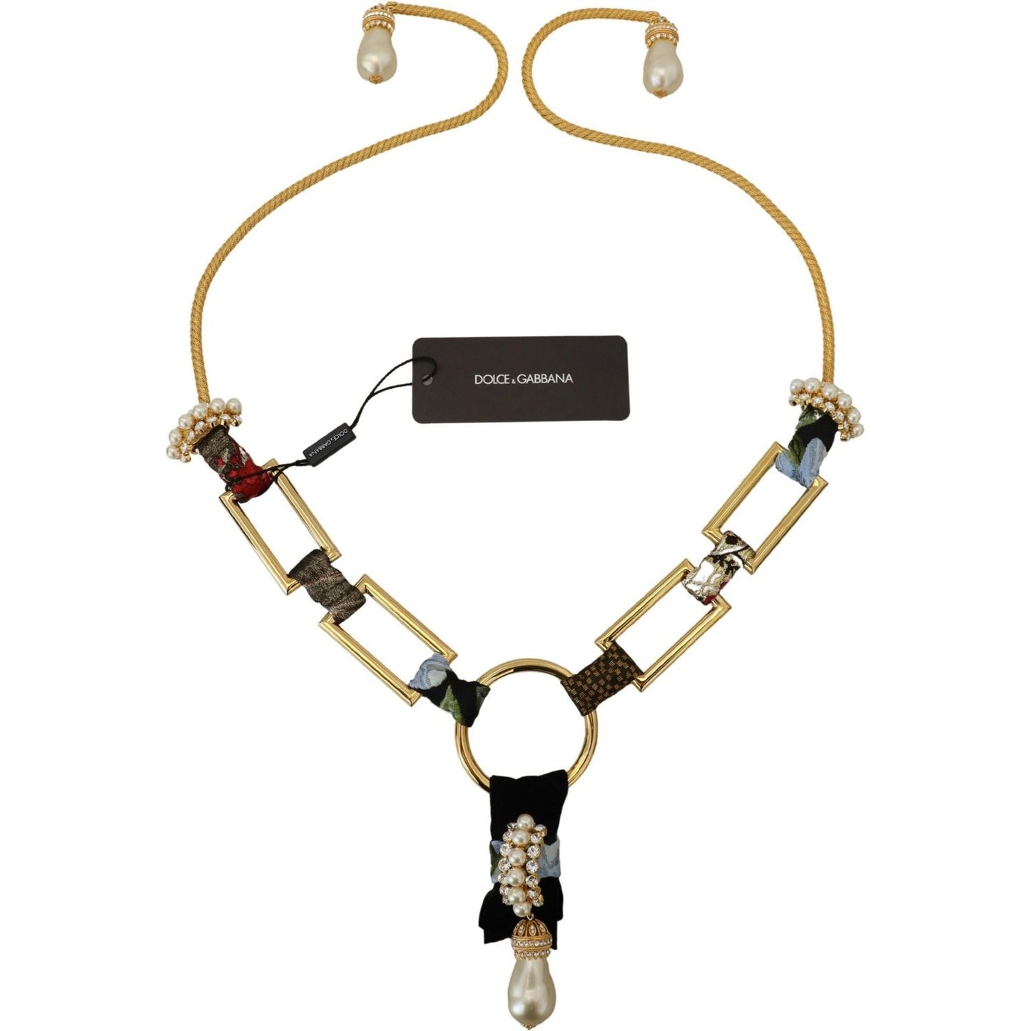 Dolce & Gabbana Elegant Gold Brass Pearl Statement Necklace Necklace Dolce & Gabbana Dark Khaki