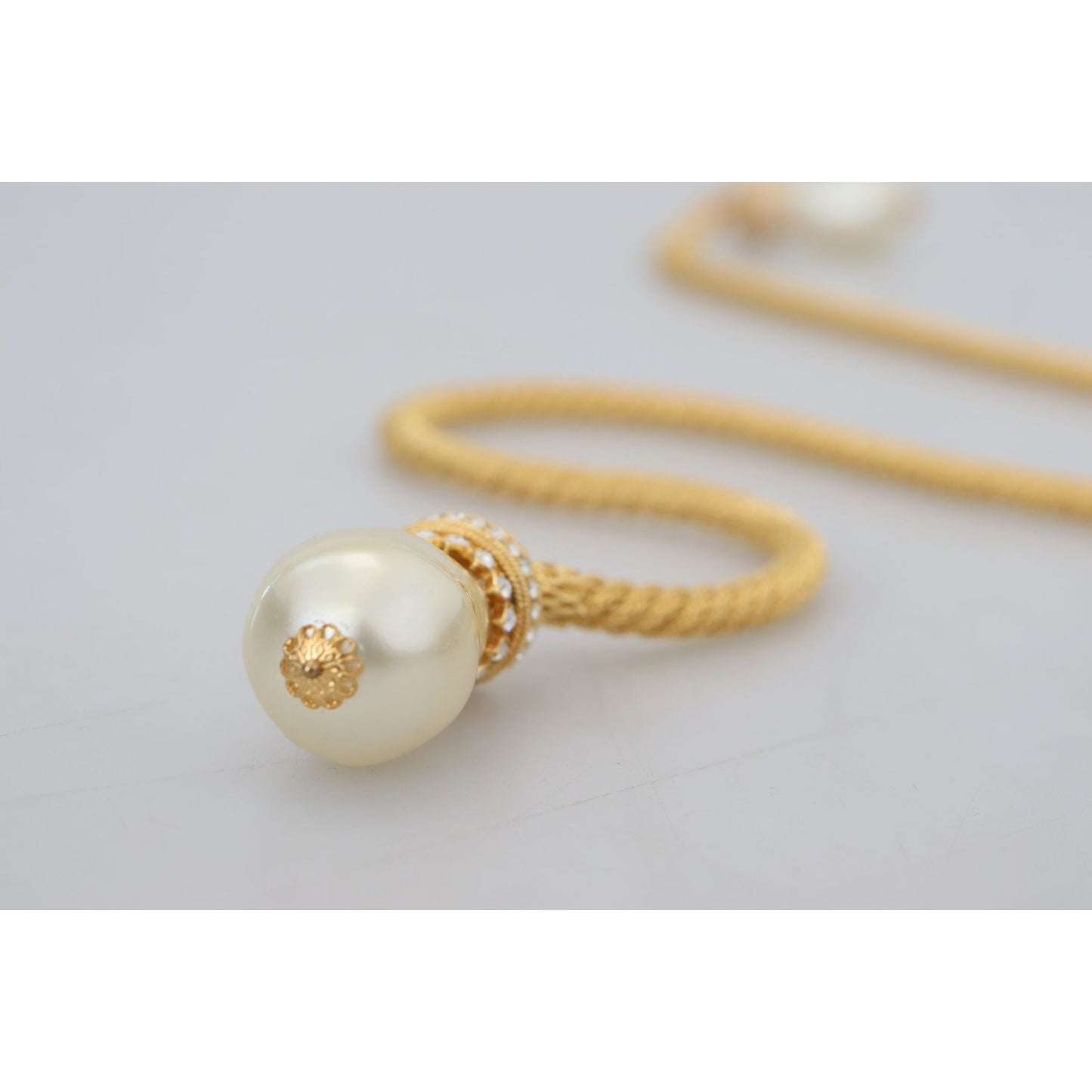 Dolce & Gabbana Elegant Gold Brass Pearl Statement Necklace Necklace Dolce & Gabbana Gray