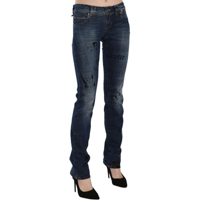 John Galliano Blue Newspaper Print Low Waist Skinny Denim Pants