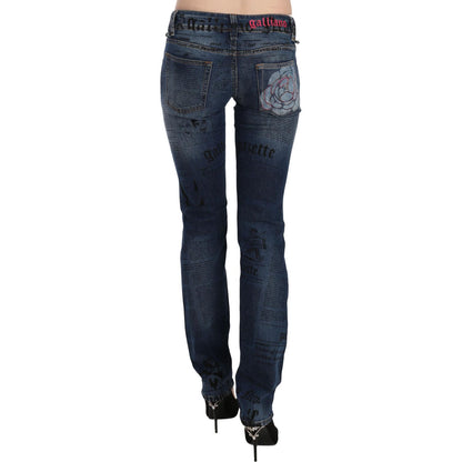 John Galliano Blue Newspaper Print Low Waist Skinny Denim Pants