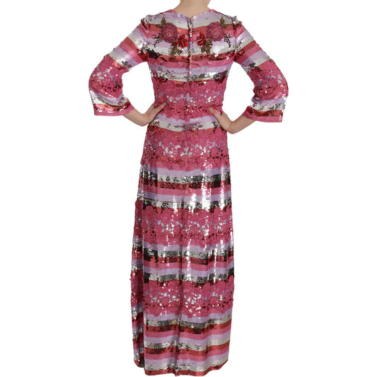 Dolce & Gabbana Opulent Pink Sequined Floor-Length Dress Dolce & Gabbana Maroon