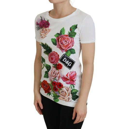 Dolce & Gabbana Elegant Multicolor Rose Print Cotton Tee Dolce & Gabbana Rosy Brown