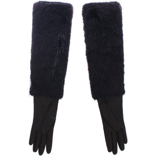 Dolce & Gabbana Elegant Elbow-Length Beaver Fur Gloves Dolce & Gabbana Black