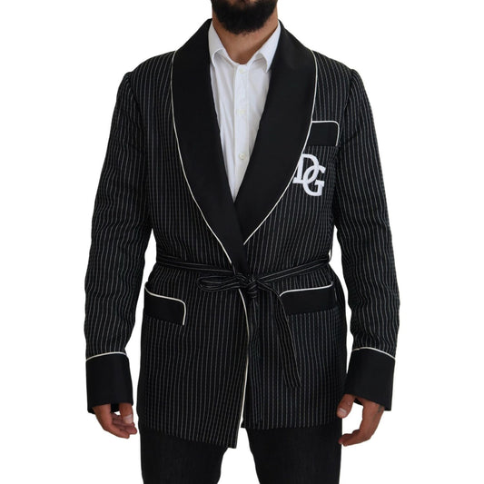 Dolce & Gabbana Black Robe Striped DG Patch Jacket Men Blazer