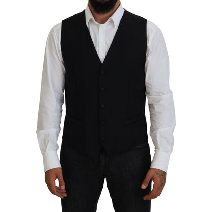 Dolce & Gabbana Black Virgin Wool Waistcoat Formal Vest