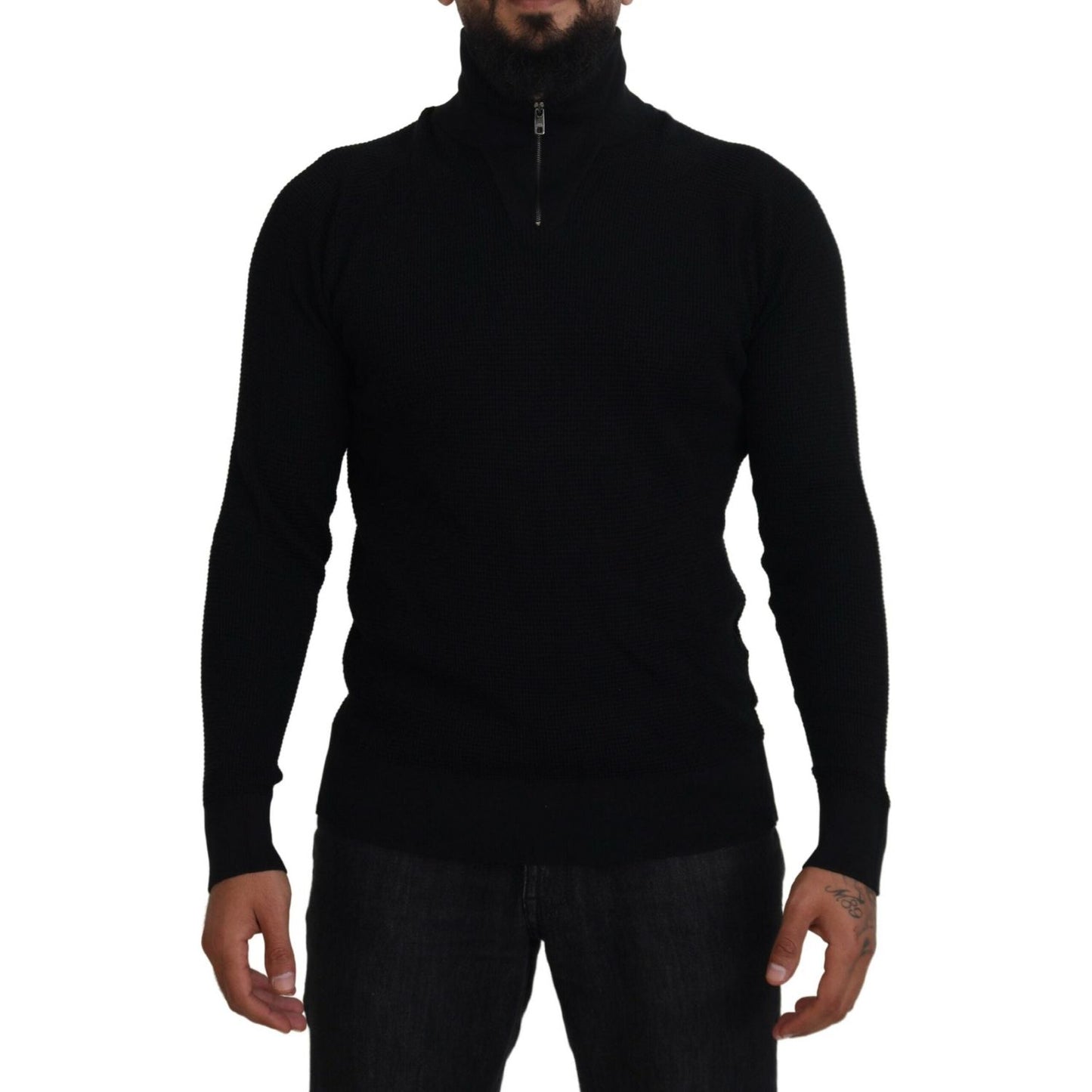 Dolce & Gabbana Black Silk Turtle Neck Pullover Sweater