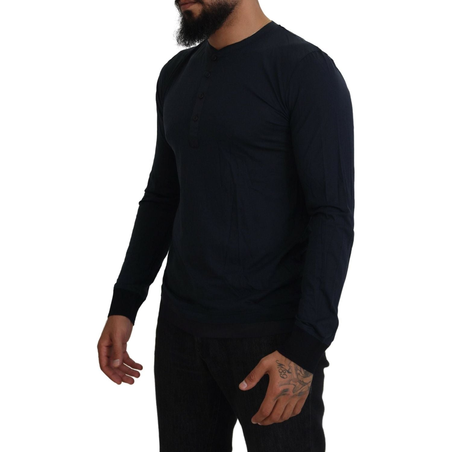 优雅的棉丝混纺蓝色套头衫