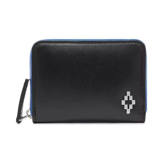 Marcelo Burlon Sleek Black Leather Card Holder with Blue Accents Marcelo Burlon Dark Slate Gray