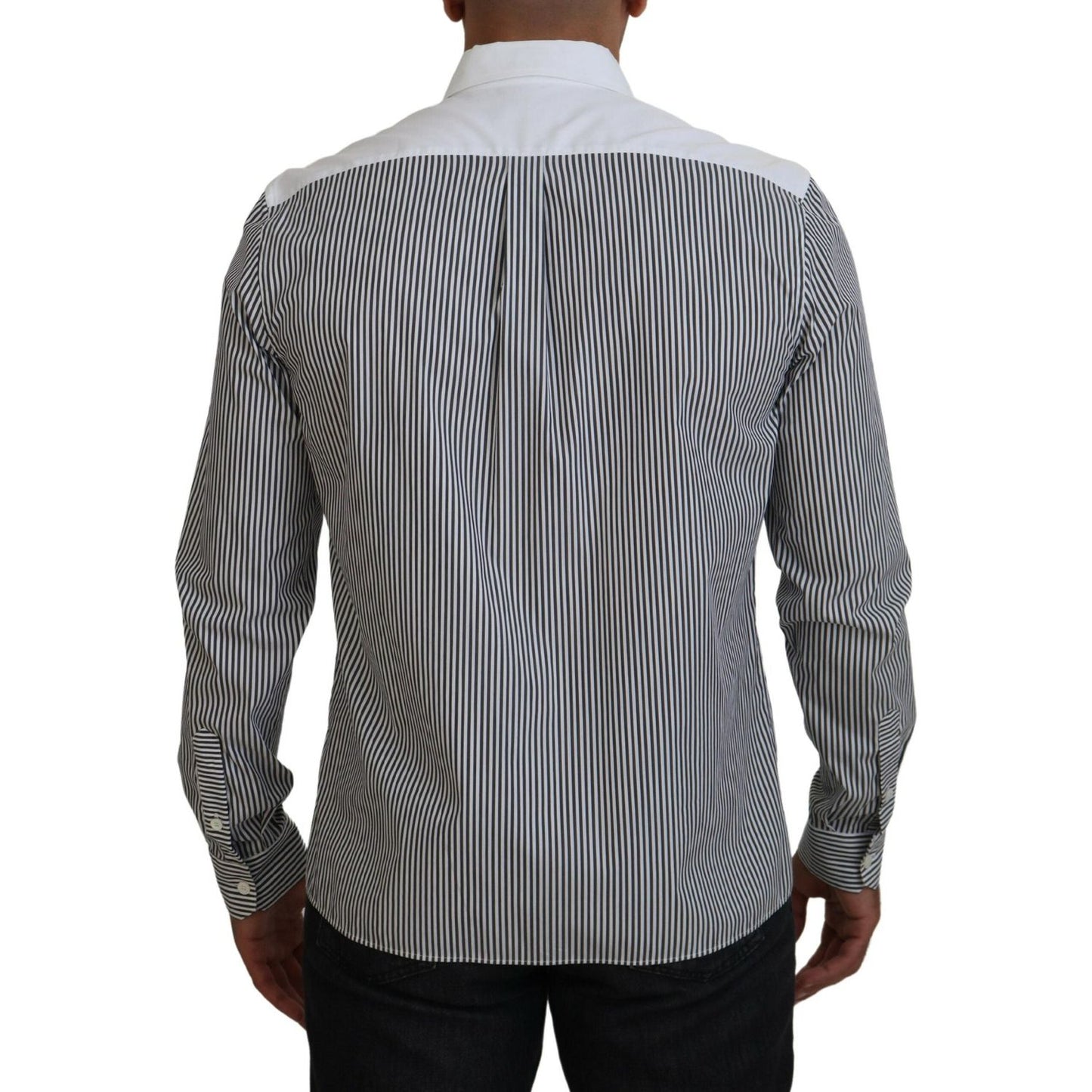 Dolce & Gabbana Black White Striped Printed Casual Cotton Shirt