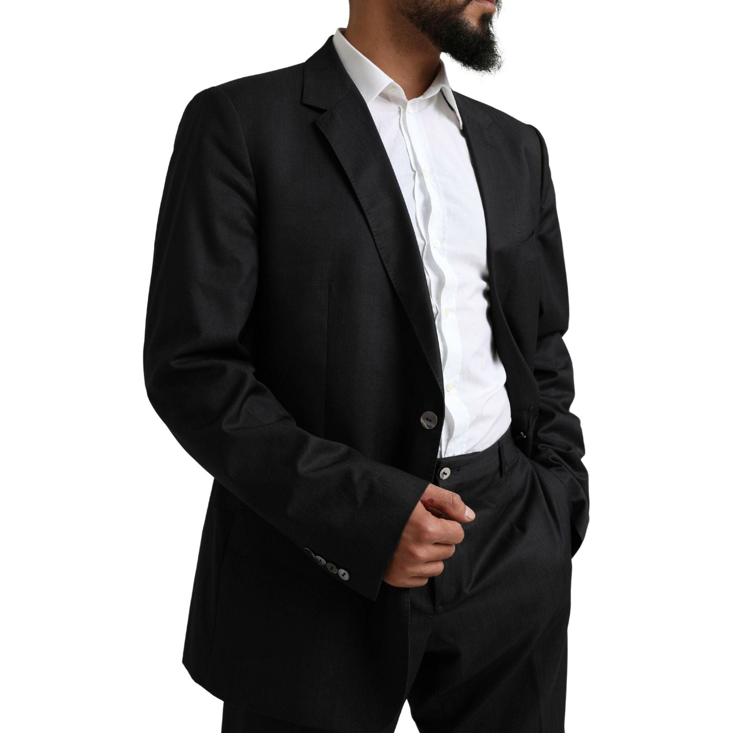 优雅黑色纯羊毛马提尼西装