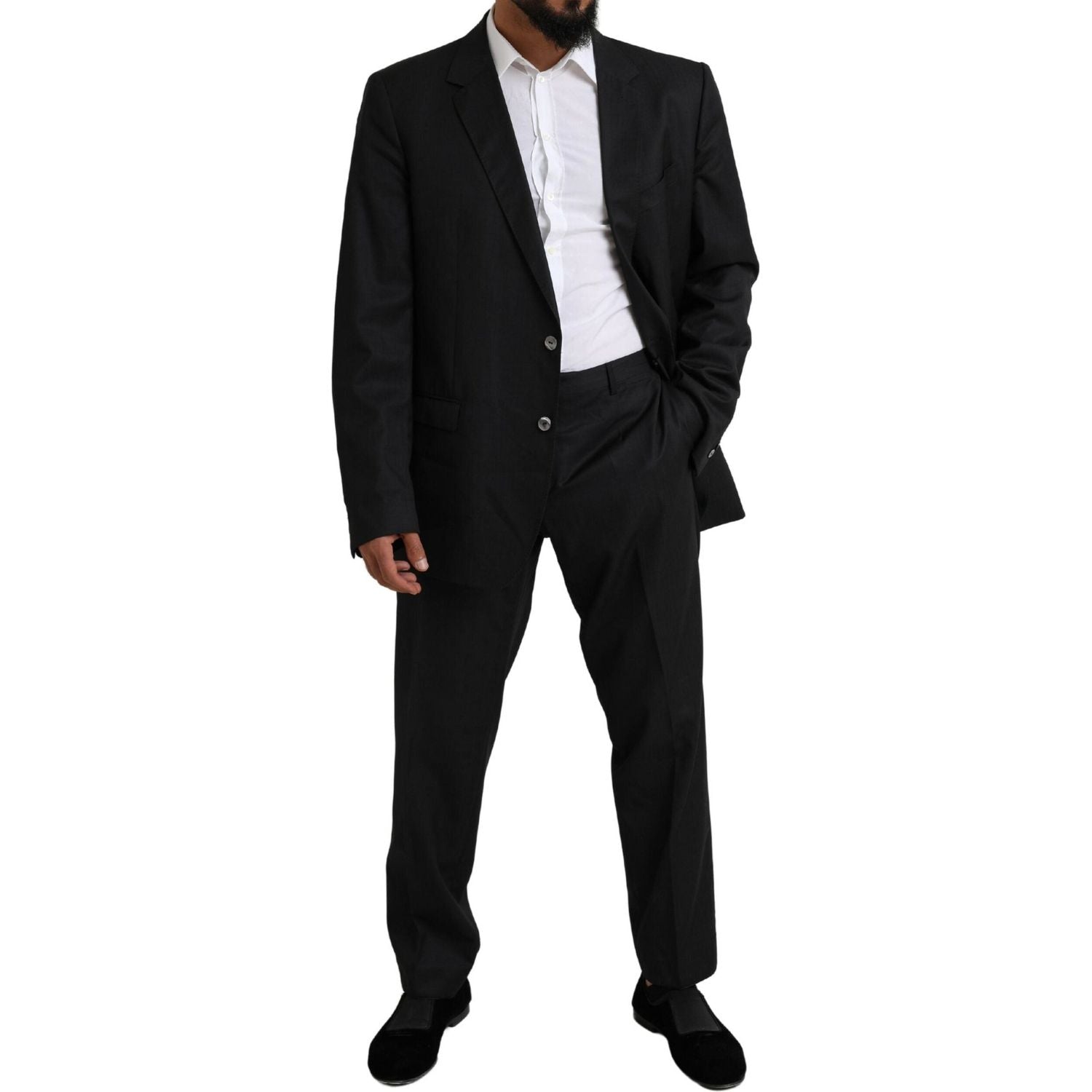 优雅黑色纯羊毛马提尼西装