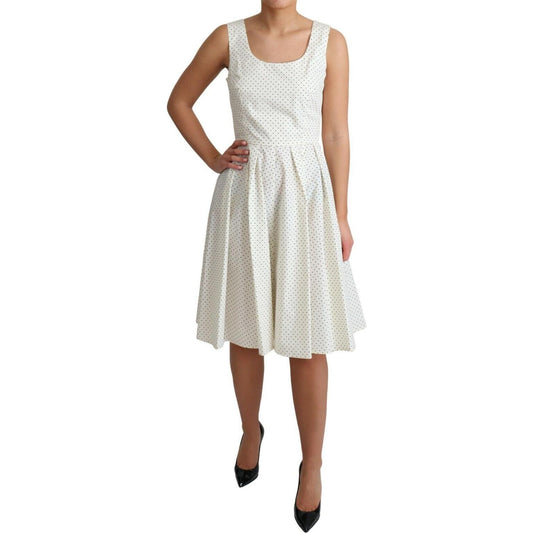 Dolce & Gabbana Elegant Sleeveless A-Line Polka Dotted Dress Dolce & Gabbana Light Gray