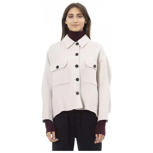 Alpha Studio Elegant White Wool Blazer Jacket Alpha Studio Dark Slate Gray