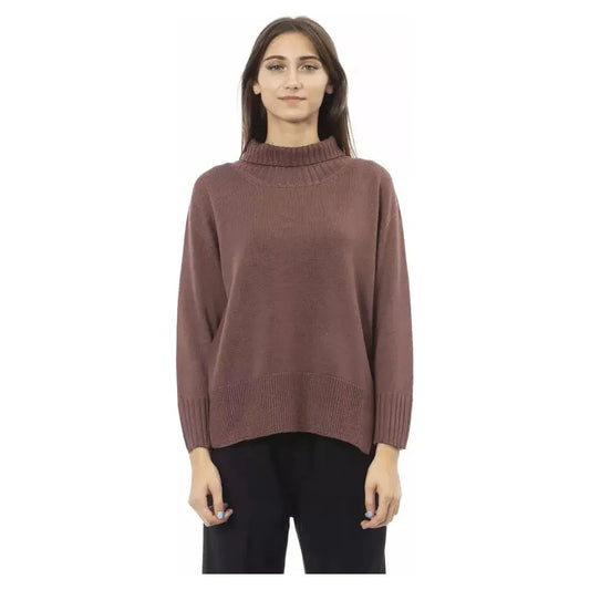 Alpha Studio Brown Tencel Women Sweater Alpha Studio Dim Gray