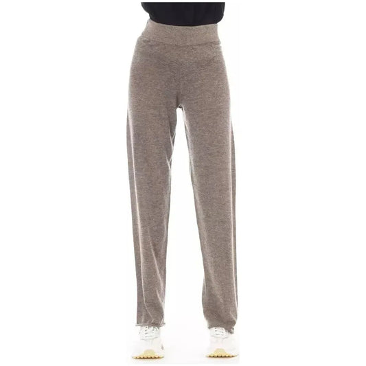 Alpha Studio Brown Wool Women Pants Alpha Studio Slate Gray