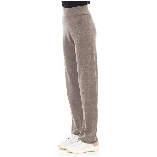 Alpha Studio Brown Wool Women Pants Alpha Studio Slate Gray