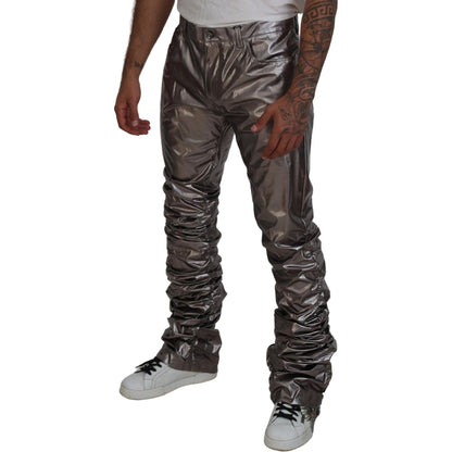 Dolce & Gabbana Silver Metallic Nylon Stretch Pants