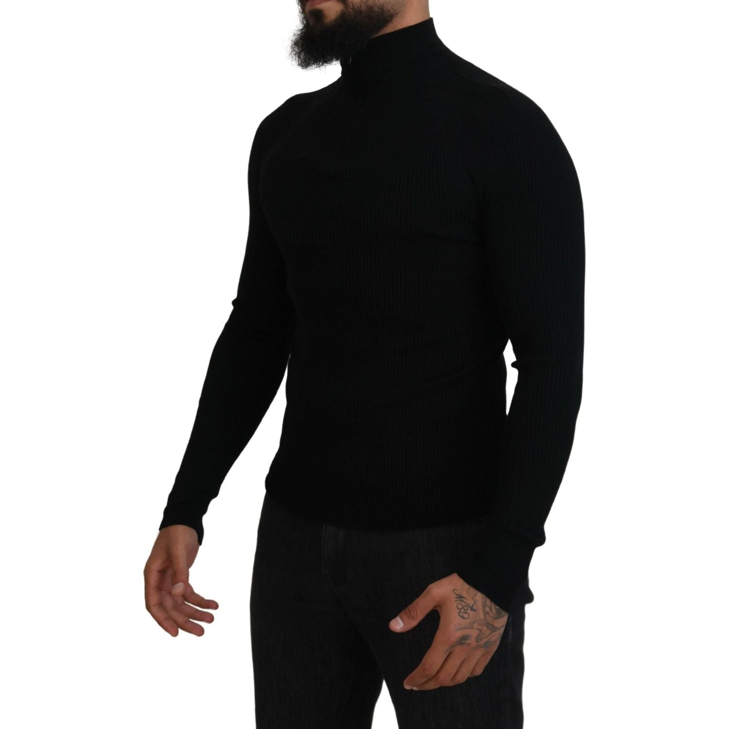 Dolce & Gabbana Black Half Zip Turtleneck Pullover Sweater