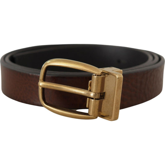 Dolce & Gabbana Elegant Brown Leather Belt with Logo Buckle Dolce & Gabbana Dark Slate Gray