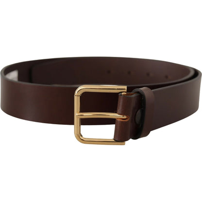 Dolce & Gabbana Brown Plain Calf Leather Gold Tone Buckle Belt