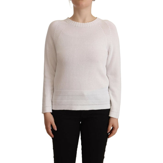 Alpha Studio Elegant White Cotton Pullover Sweater Alpha Studio Gray