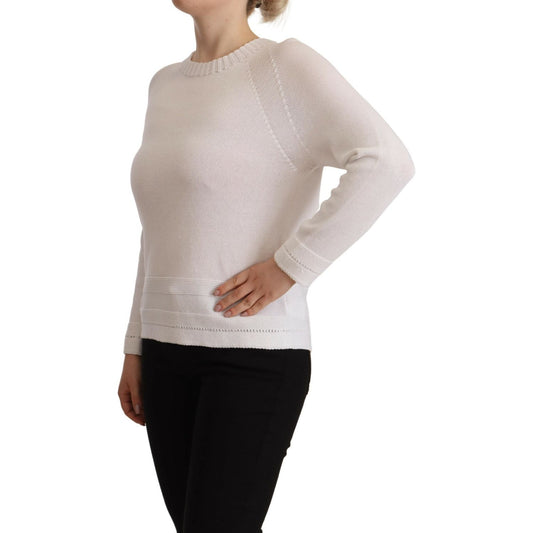 Alpha Studio Elegant White Cotton Pullover Sweater Alpha Studio Gray