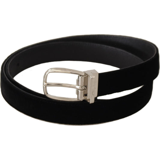 Dolce & Gabbana Elegant Velvet Black Belt with Logo Buckle Dolce & Gabbana Black