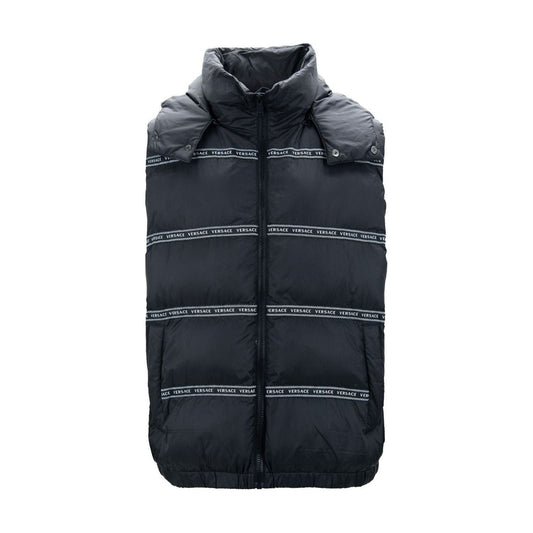 Versace Elegant Black Logo Band Vest with Detachable Hood