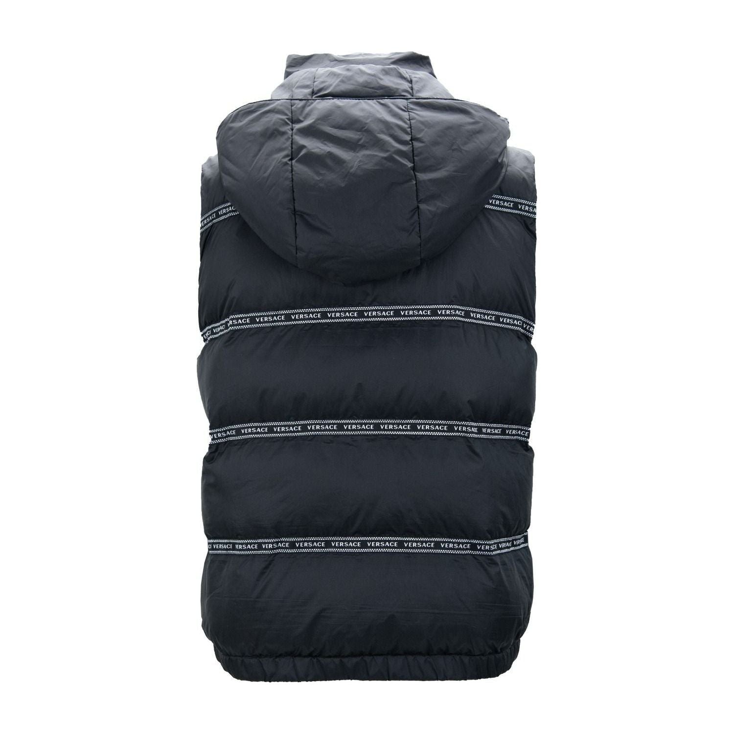 优雅的黑色徽标带背心，配有可拆卸的兜帽