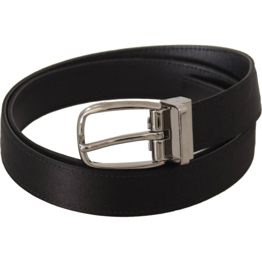 Dolce & Gabbana Elegant Silk Leather Belt with Logo Buckle Dolce & Gabbana Black