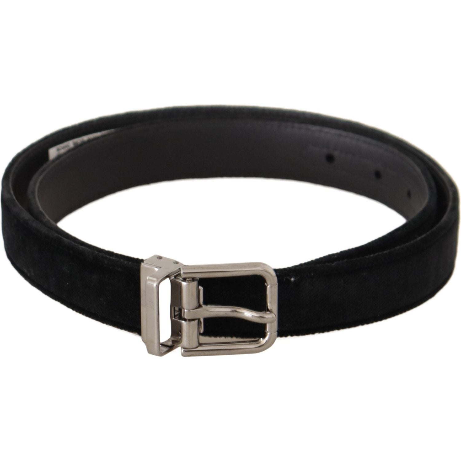 Dolce & Gabbana Black Casual Velvet Silver Metal Logo Buckle Belt