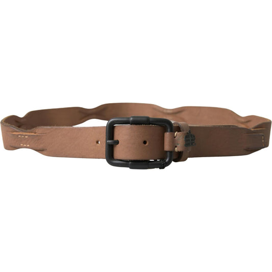 Ermanno Scervino Elegant Brown Leather Waist Belt with Black Metal Buckle Ermanno Scervino Dim Gray