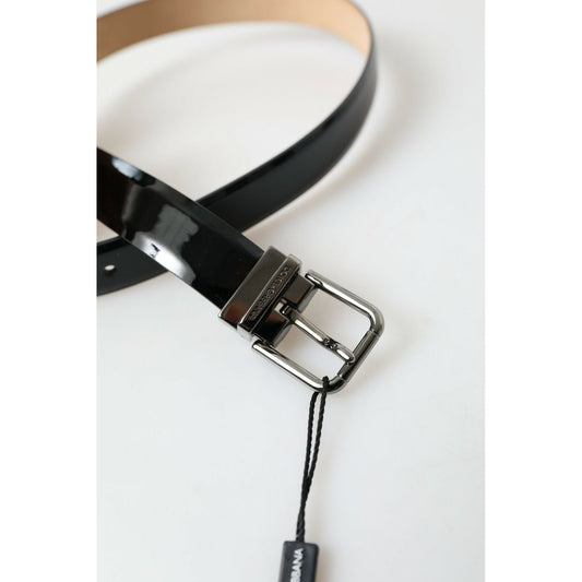 Dolce & Gabbana Elegant Black Leather Belt with Metal Buckle Dolce & Gabbana Light Gray