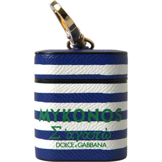 Dolce & Gabbana Chic Blue Striped Leather Airpods Case Dolce & Gabbana Dark Slate Gray