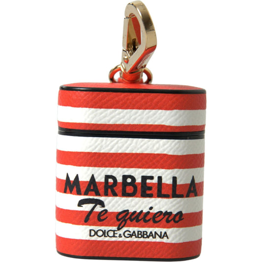 Dolce & Gabbana Chic Orange Striped Leather Airpods Case Dolce & Gabbana Sienna