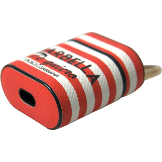 Dolce & Gabbana Chic Orange Striped Leather Airpods Case Dolce & Gabbana Sienna