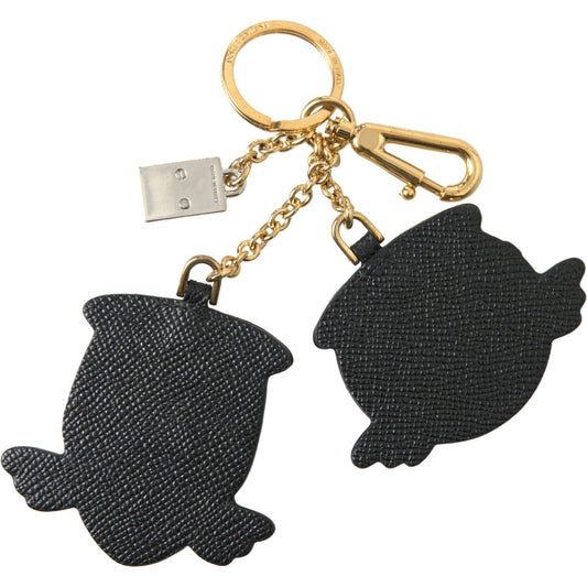Dolce & Gabbana Chic Blue Leather Keychain with Gold Accents Dolce & Gabbana Dark Slate Gray