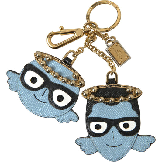 Dolce & Gabbana Chic Blue Leather Keychain with Gold Accents Dolce & Gabbana Dark Gray
