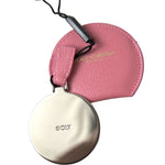 Dolce & Gabbana Pink Calfskin Leather Round Logo Print Hand Mirror Holder SMY101204