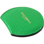 Dolce & Gabbana Green Calfskin Leather Round Logo Hand Mirror Holder SMY101209