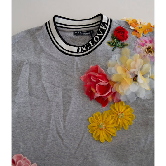 Dolce & Gabbana Chic Embellished Crew Neck Pullover Sweater Dolce & Gabbana Dim Gray