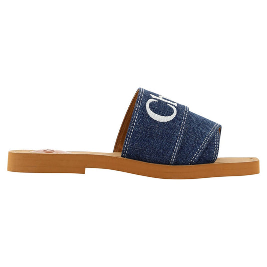 Chloé Sumptuous Cotton Woody Slide Sandals in Denim Blue Chloé Sienna