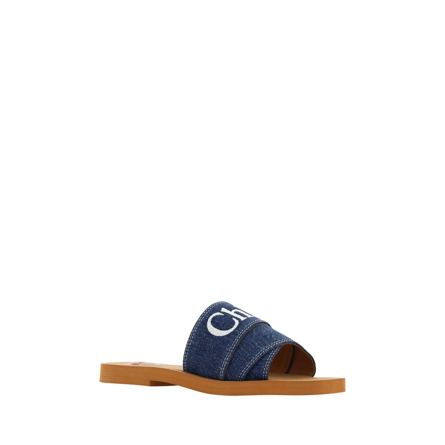 Chloé Denim Blue Cotton Slides Woody Sandals