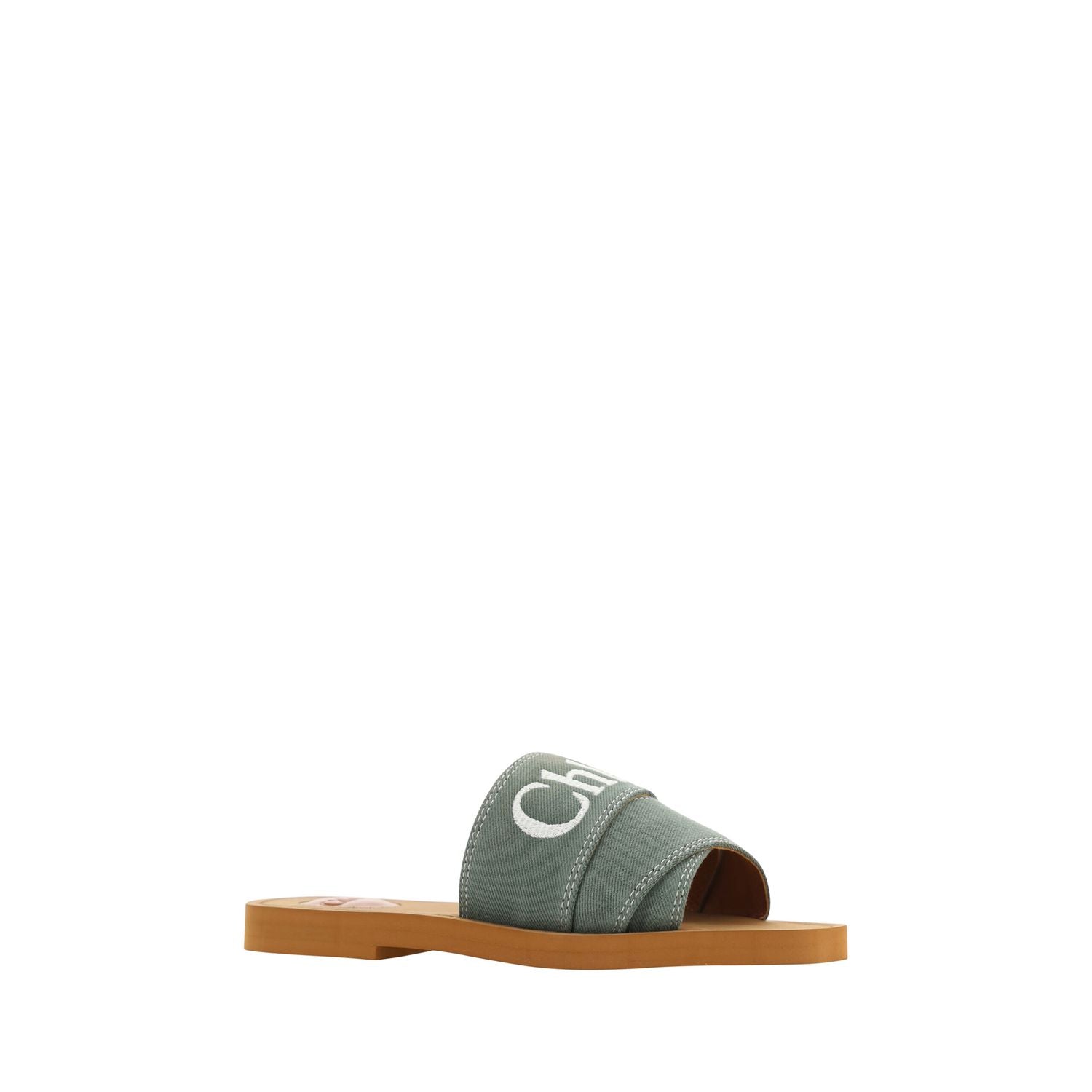 Chloé Forest Green Cotton Slides Woody Sandals